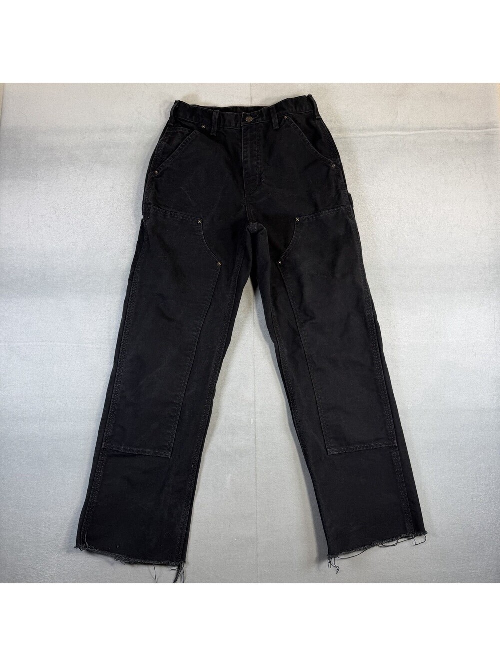 Carhartt Double Knee Carpenter Work Pants Mens 28x30* Black Canvas Raw Hem B136
